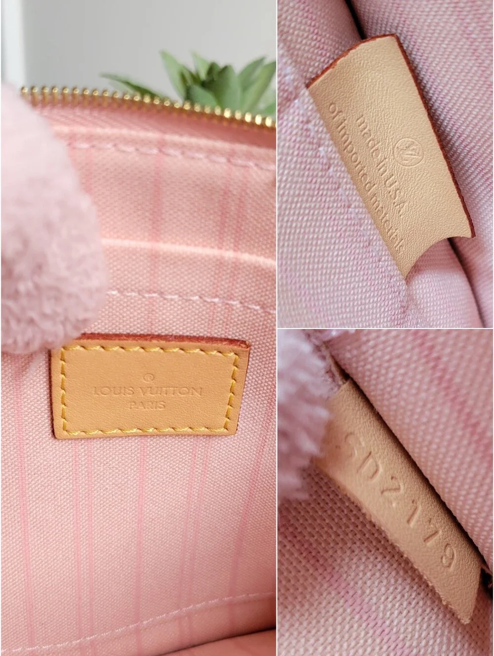 Louis Vuitton Neverfull Mm Clutch Wristlet Damier Azur Rose Ballerine
